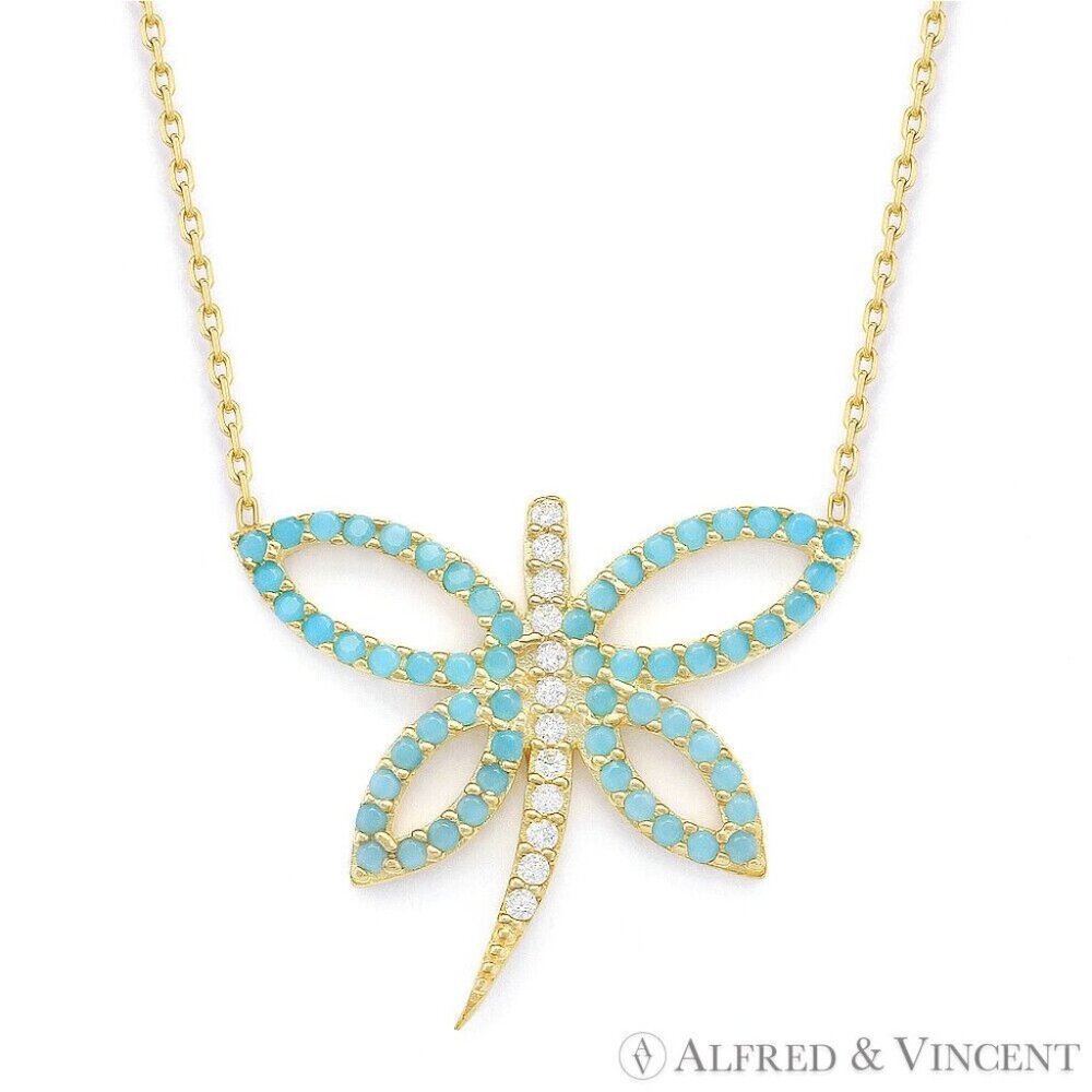 Dragonfly Charm Nano Crystal & CZ Pendant in .925 Sterling Silver w/ 18k YGold